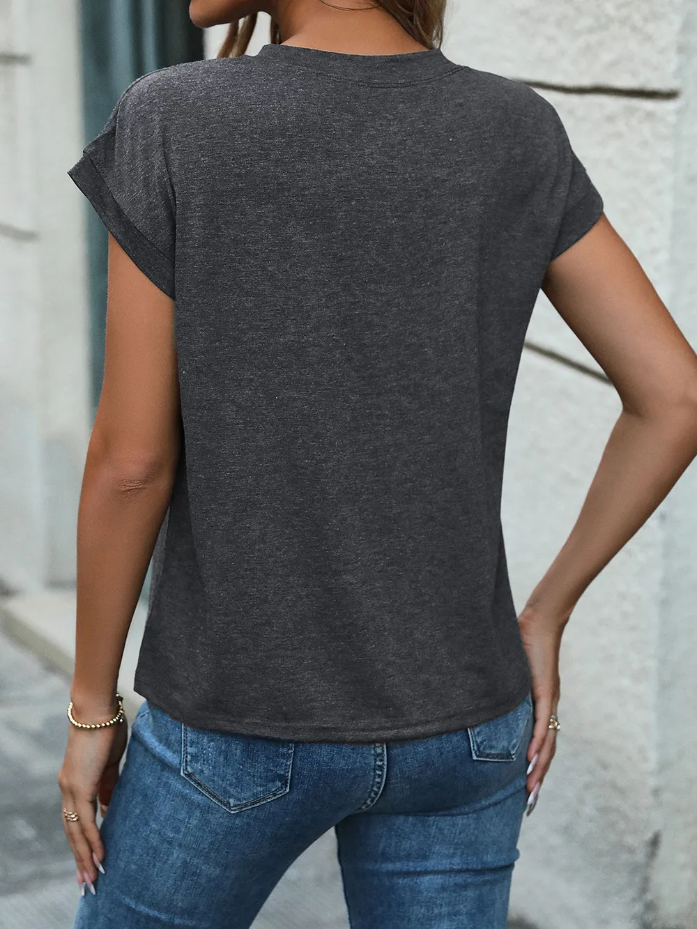 Half Button Round Neck T-Shirt, image 3
