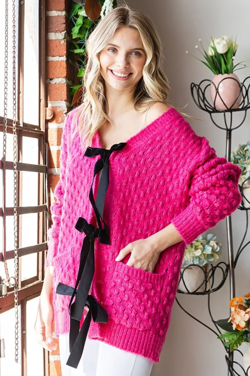 Tie Closure Open Knit Cardigan, image 3