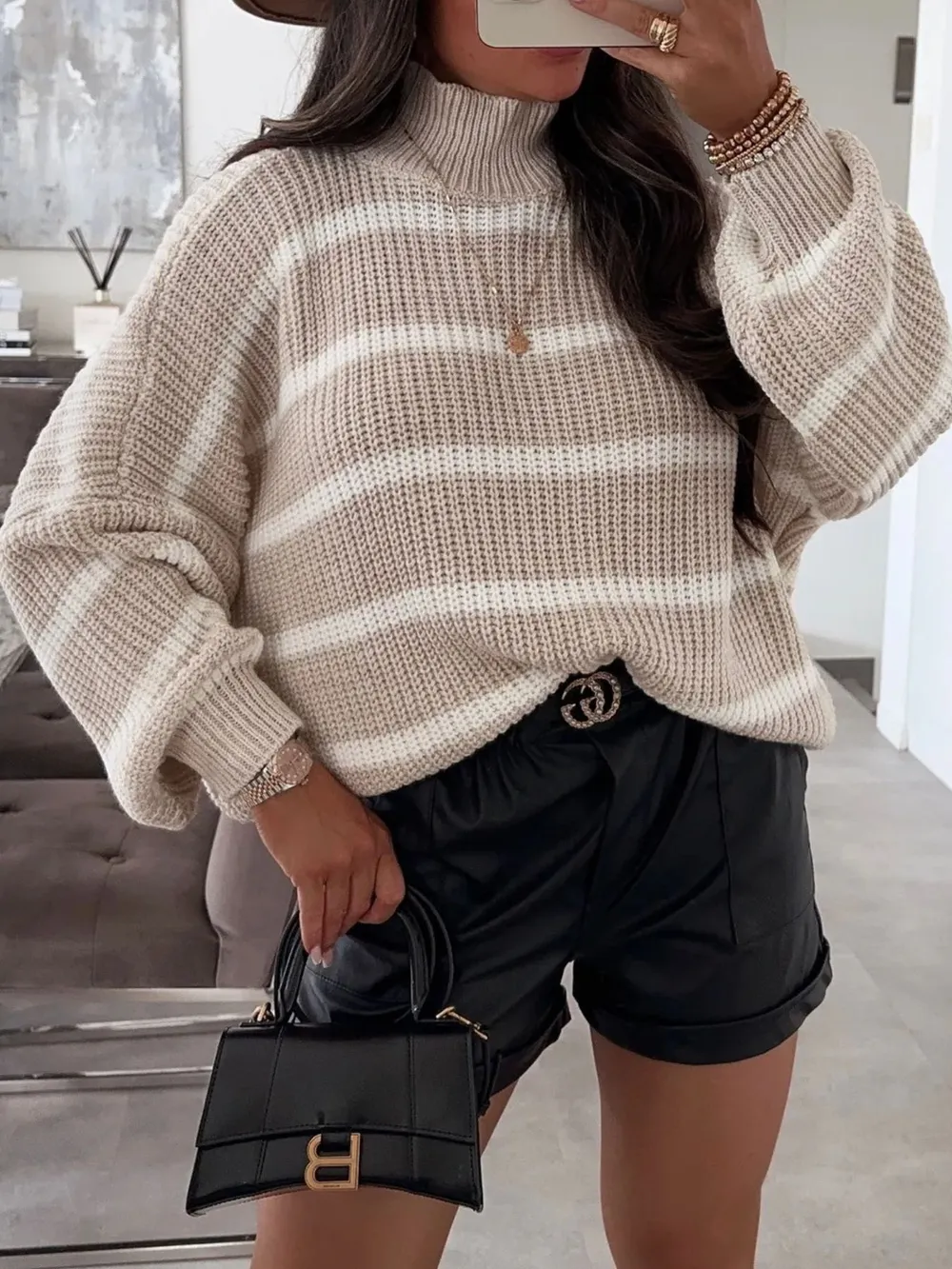 Striped Turtleneck Long Sleeve Sweater, image 16