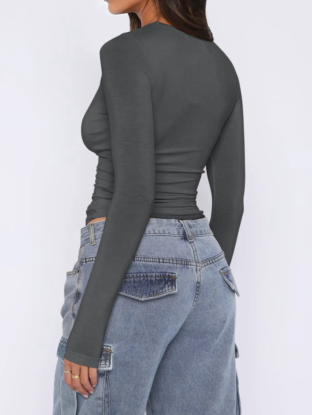 Ruched Asymmetrical Neck Long Sleeve T-Shirt, image 14