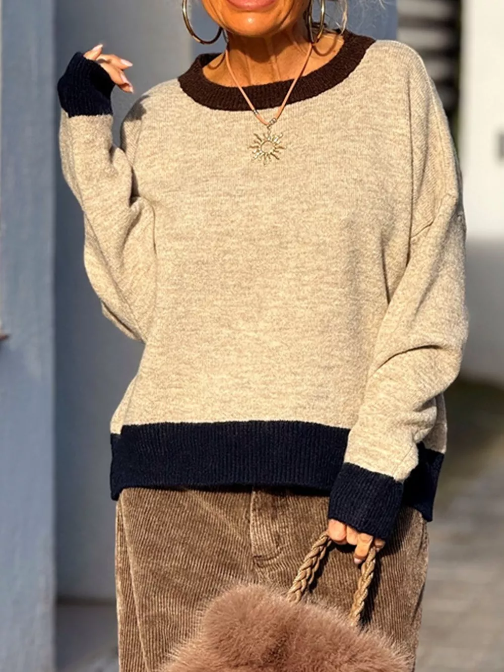 Contrast Trim Crew Neck Sweater, image 2