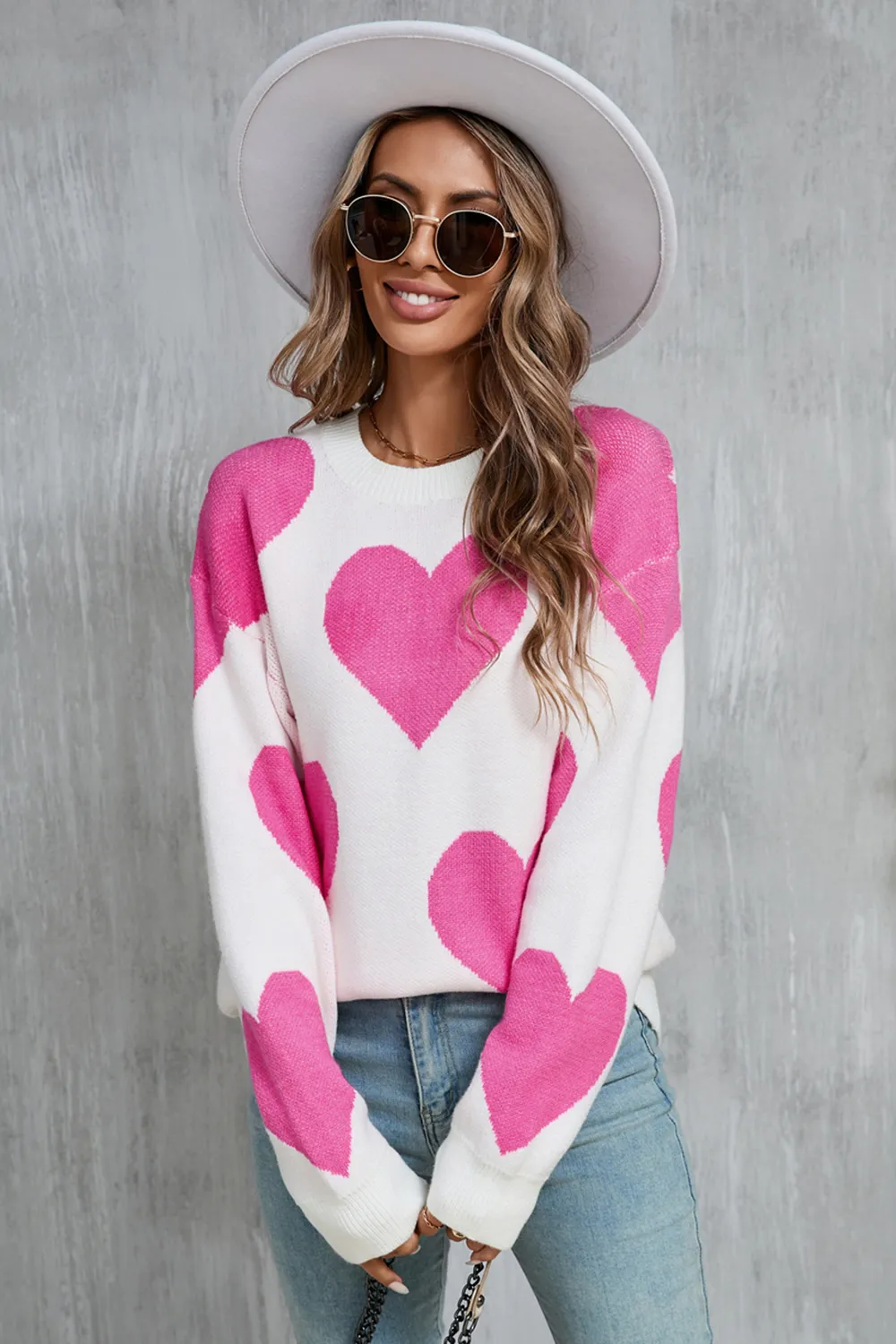 Contrast Heart Dropped Shoulder Long Sleeve Sweater, image 5