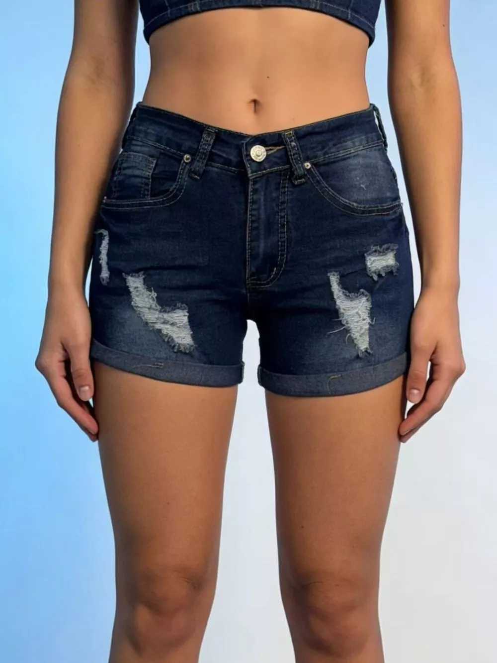 Distressed Wash Denim Shorts, image 6