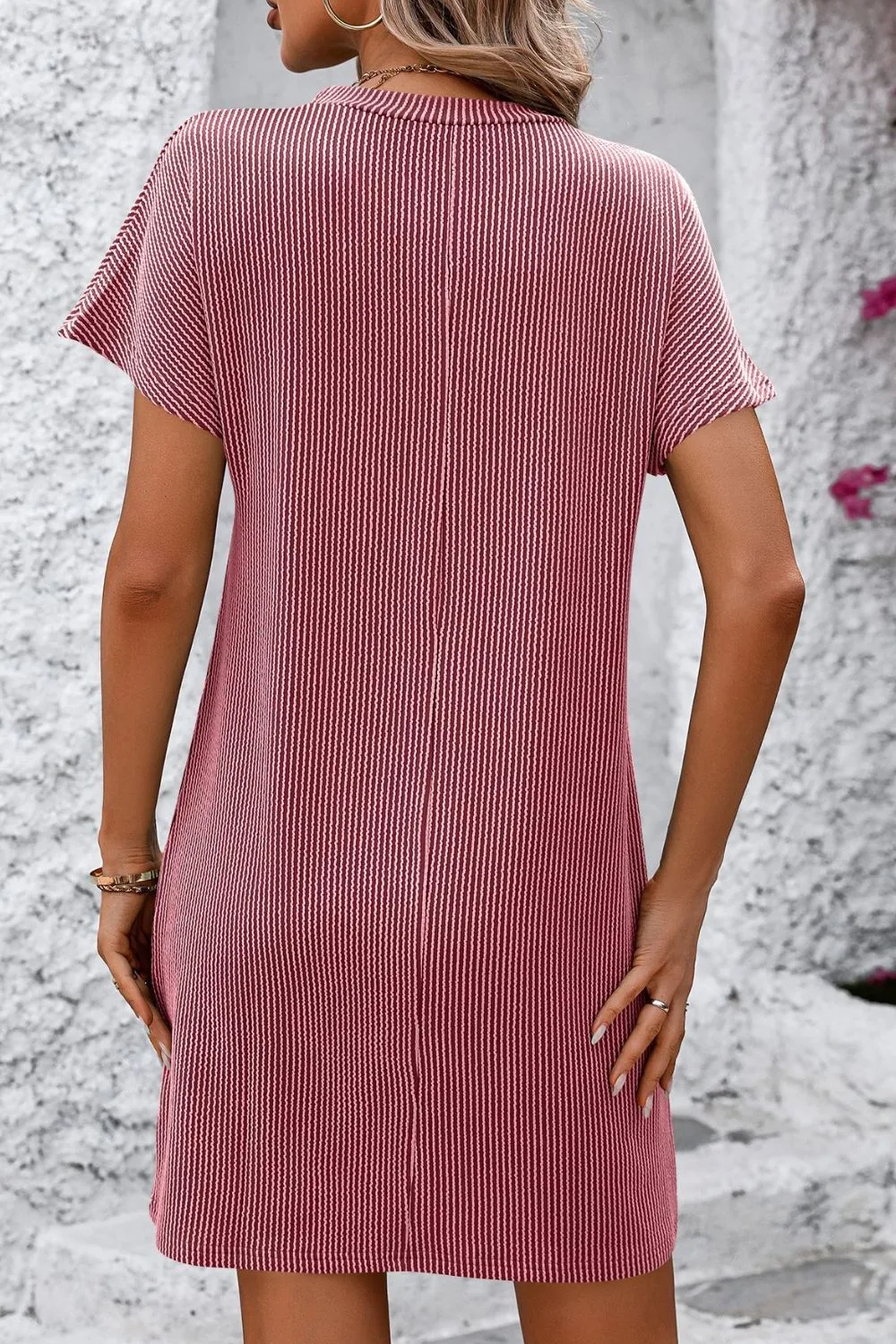 Ribbed Striped Short Sleeve Mini Tee Dress, image 12