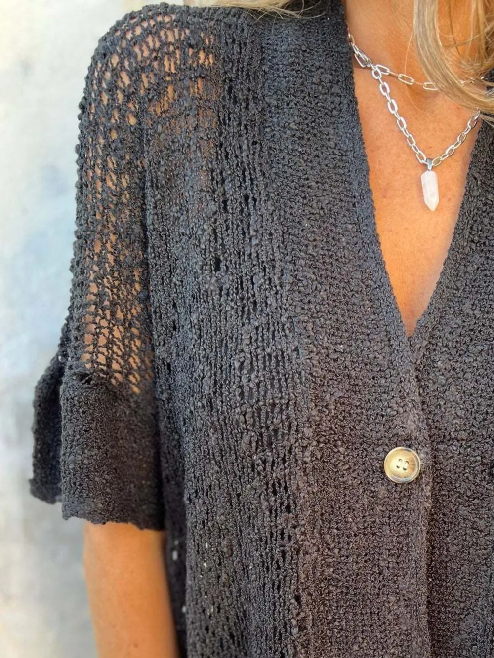 Full Size One Button Half Sleeve Cardigan Plus Size, image 6