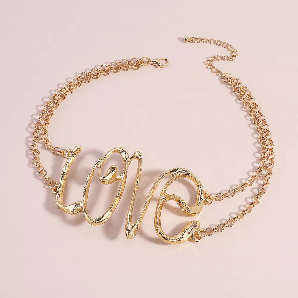 Gold Wire Love Script Statement Necklace, image 3