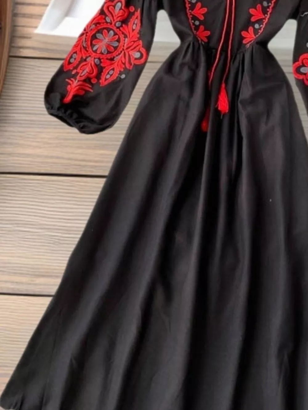 Embroidered Tie Neck Long Sleeve Dress, image 11
