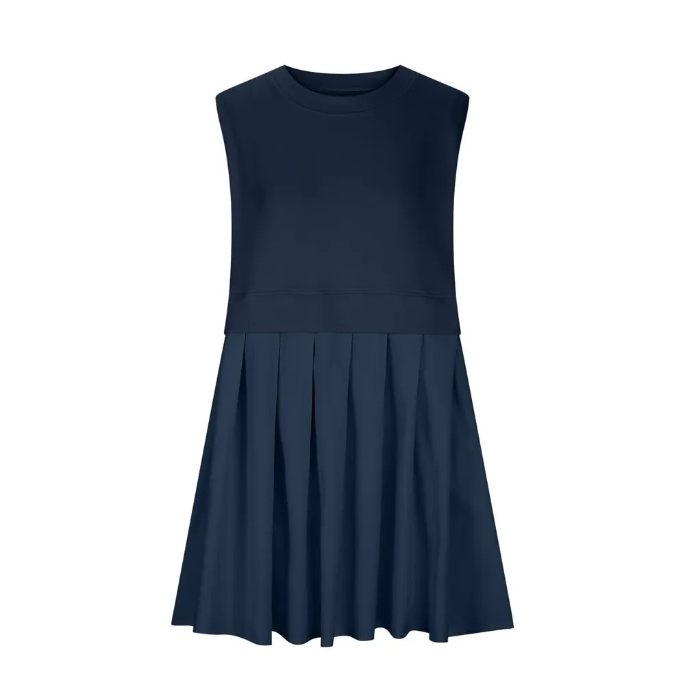 Pleated Round Neck Sleeveless Mini Dress, image 19