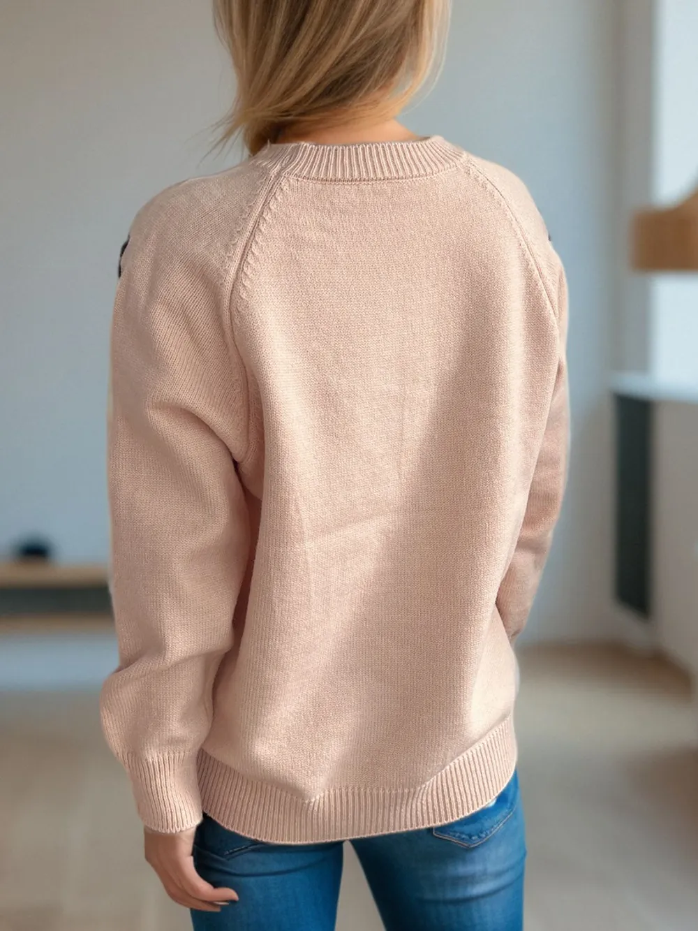 Flower Round Neck Raglan Sleeve Sweater, image 10
