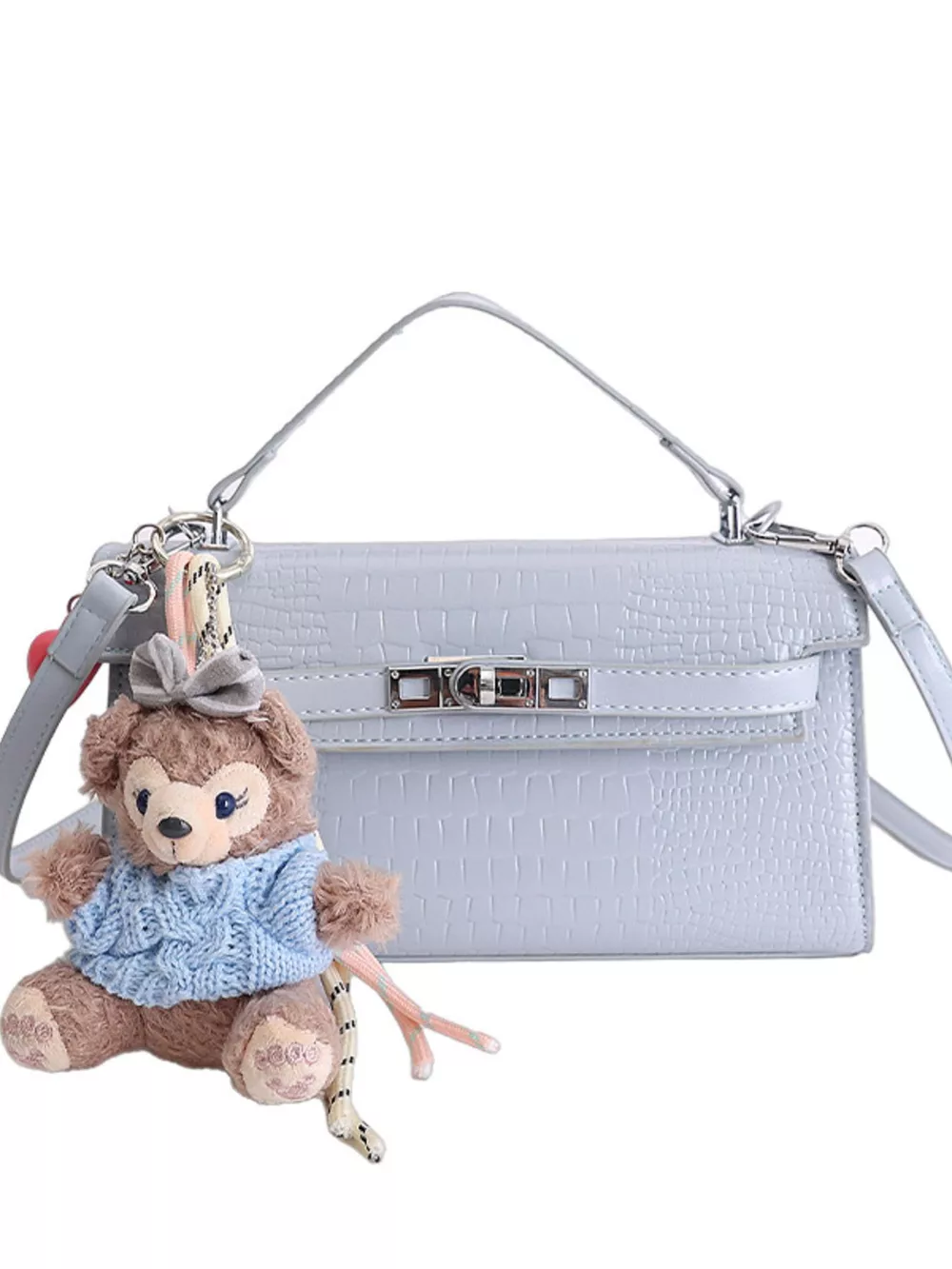 Croc-Embossed Leather Crossbody Bag, image 5