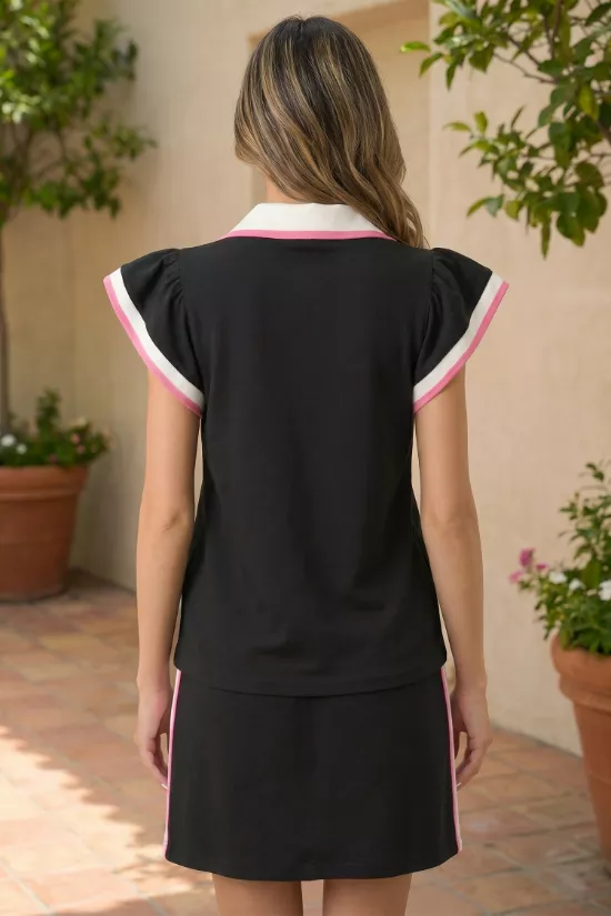 Contrast Trim Cap Sleeve Blouse and Shorts Set, image 2