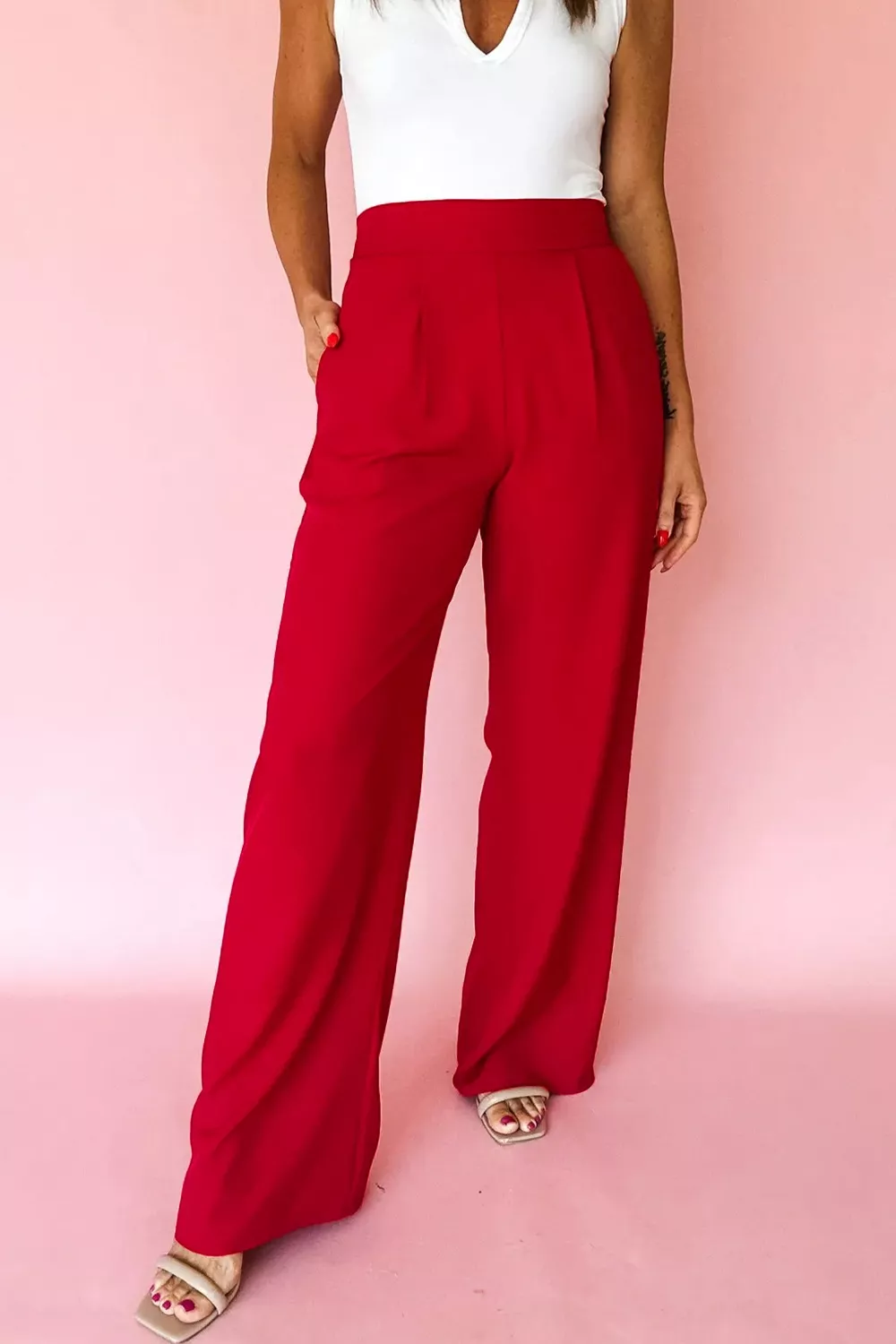 Pleated Detail Pull On High Elastic Waist Loose Straight Pants, image 7