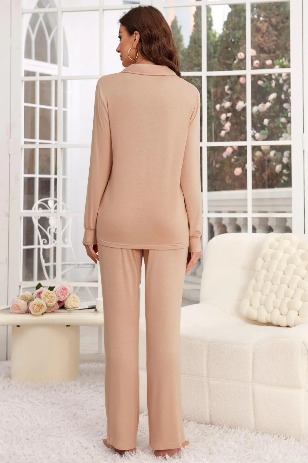 Button Up Long Sleeve Top and Pants Lounge Set, image 8