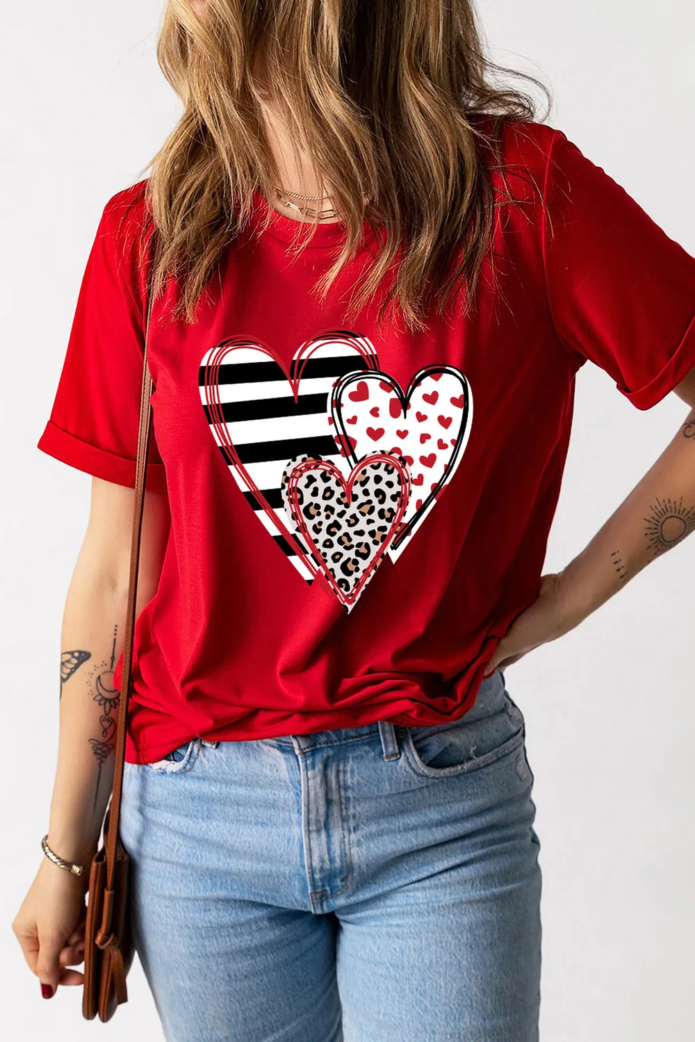 Heart Round Neck Short Sleeve T-Shirt, image 2