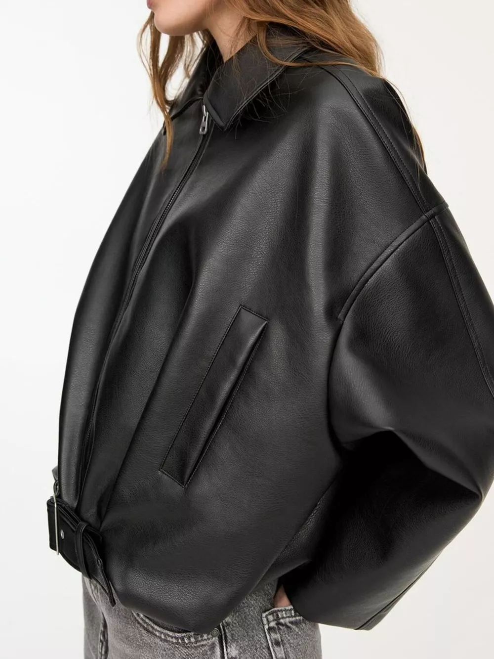 Faux Leather Zip Up Jacket, image 4