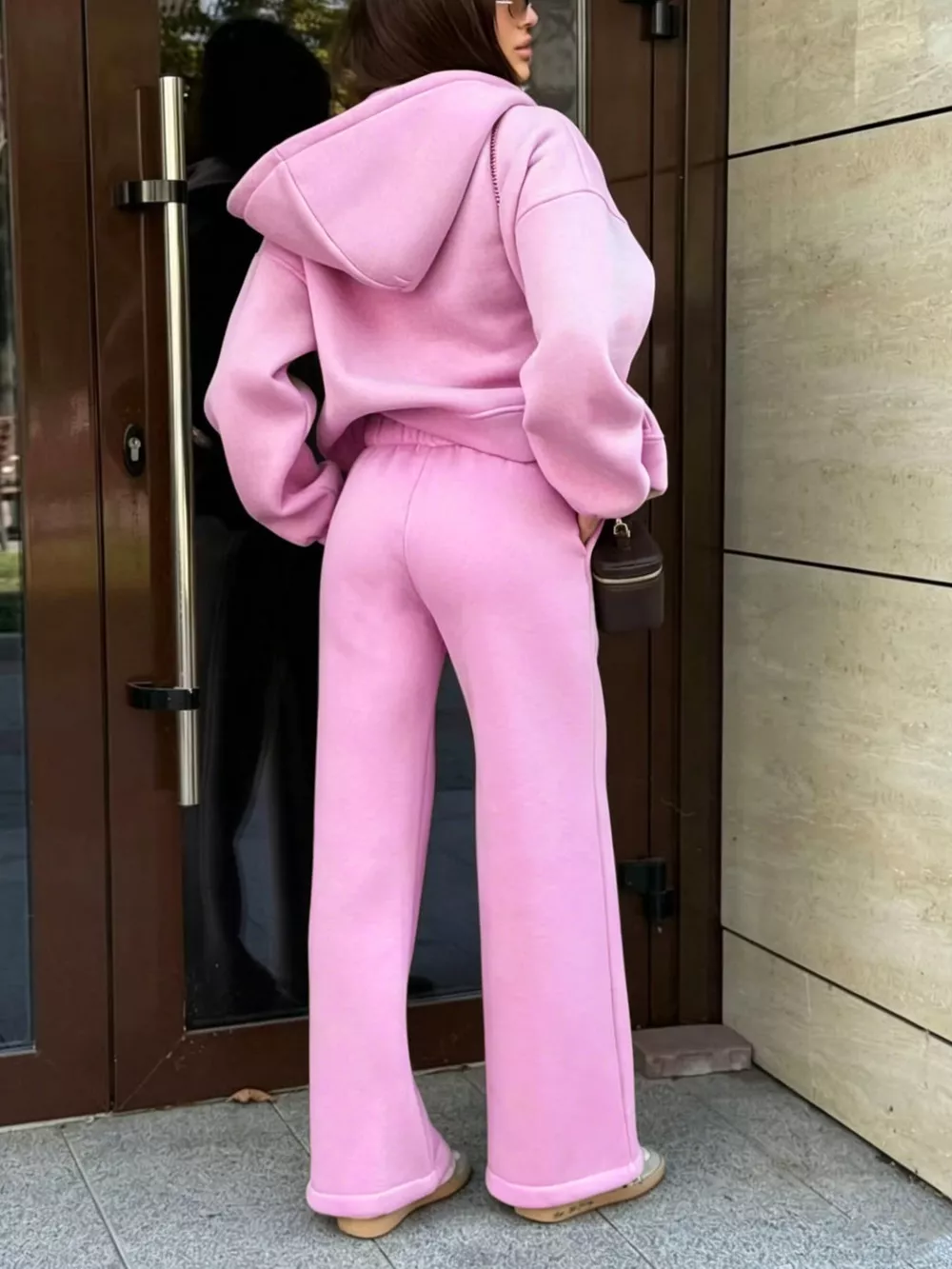 Zip-Up Hoodie and Wide-Leg Sweatpants Set, image 5