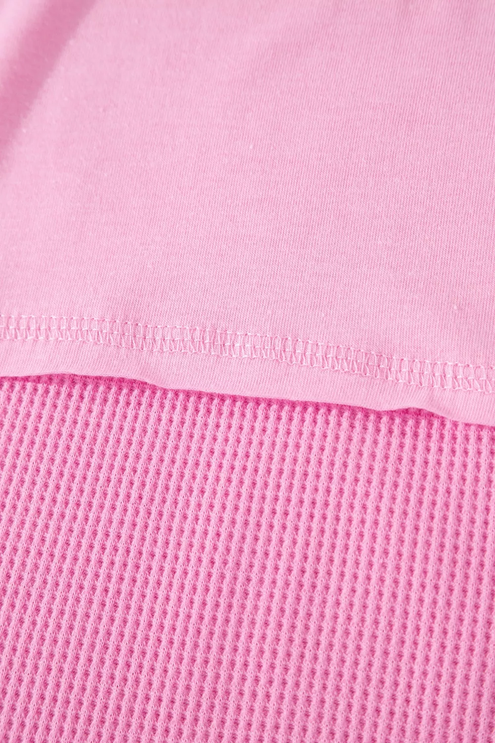 Solid Color Raw Seam Waffled Patchwork Casual T Shirt, image 10