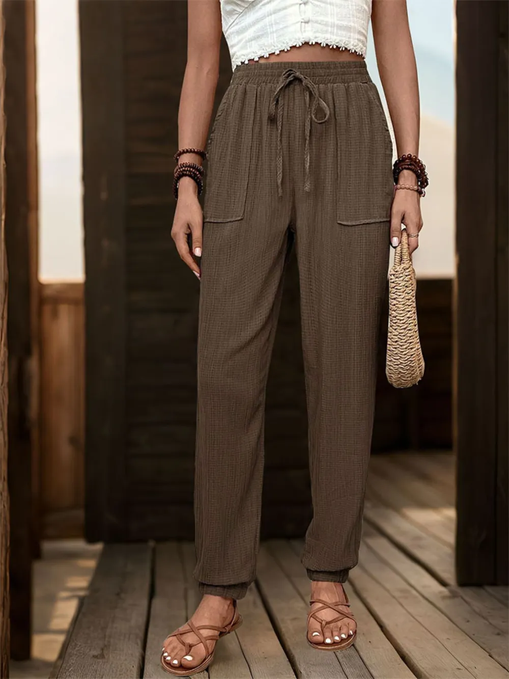Textured High Waist Joggers, image 12