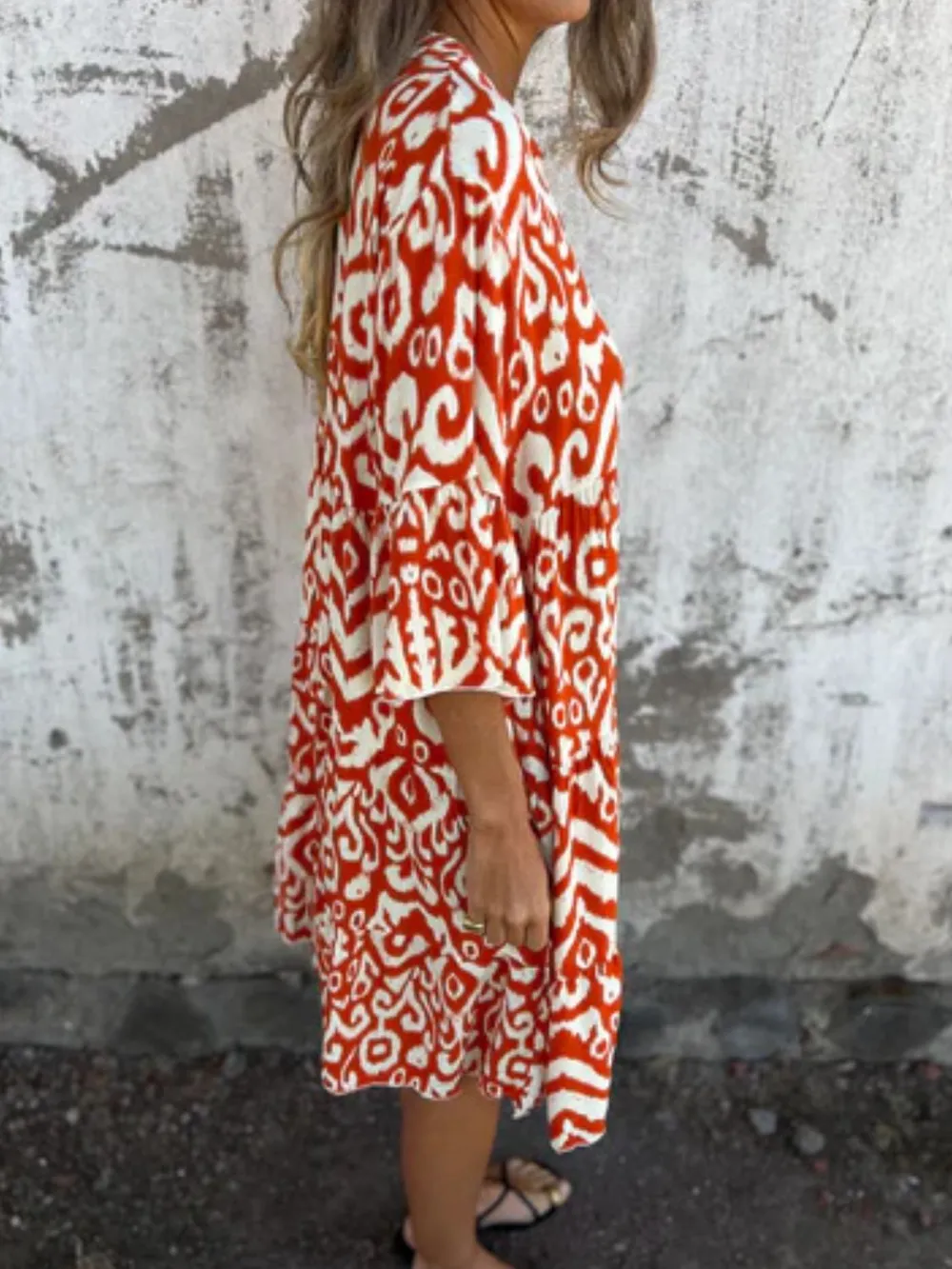 Full Size Printed Notched Half Sleeve Dress Plus Size, image 14