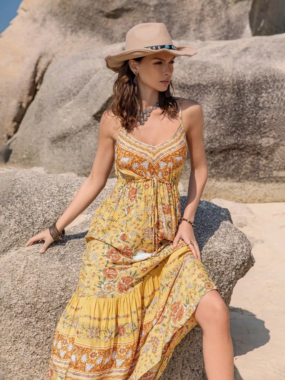 Tassel Printed Tiered Cami Dress, image 4