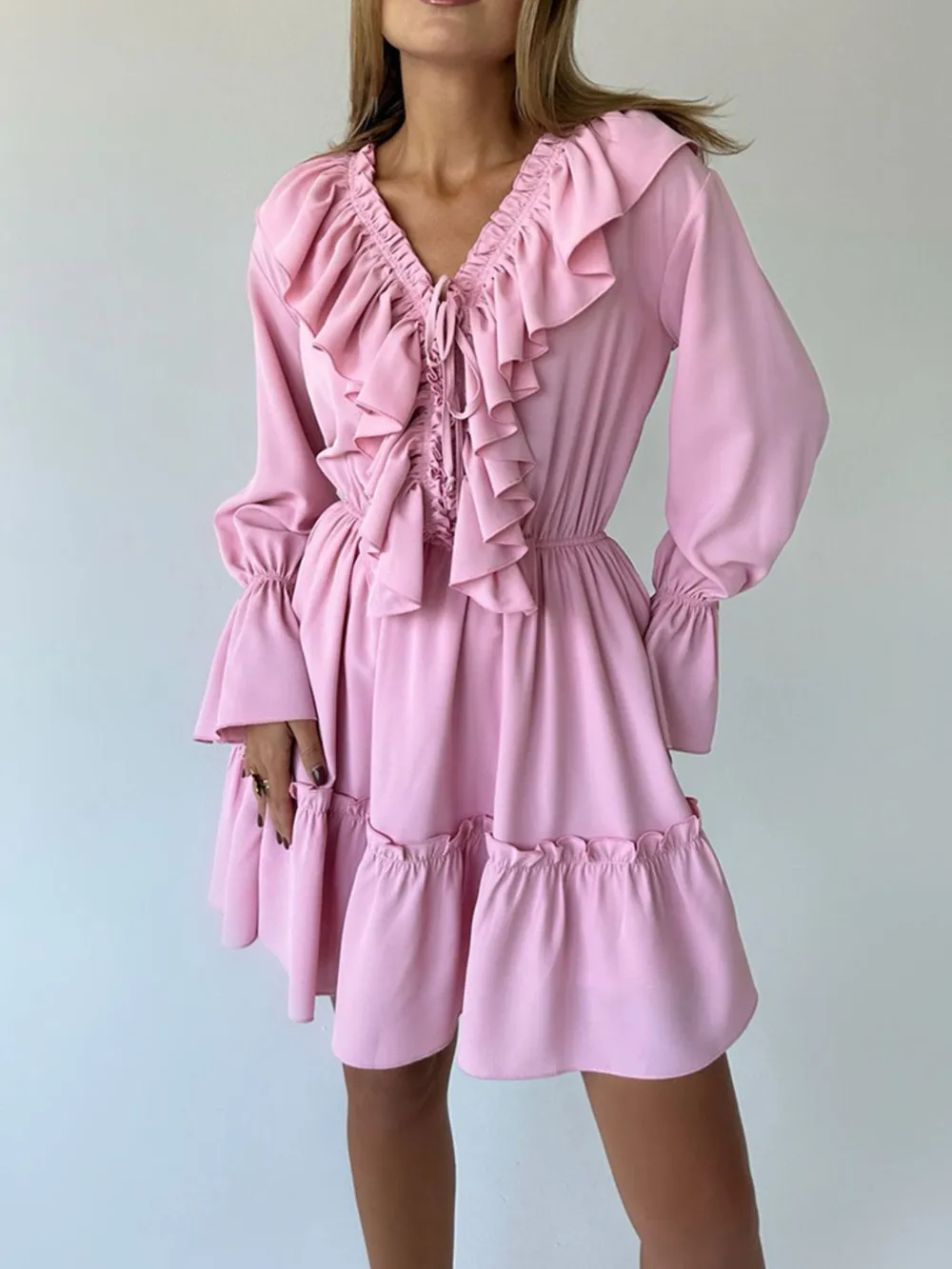 Ruffle Flounce Sleeve Mini Dress, image 2