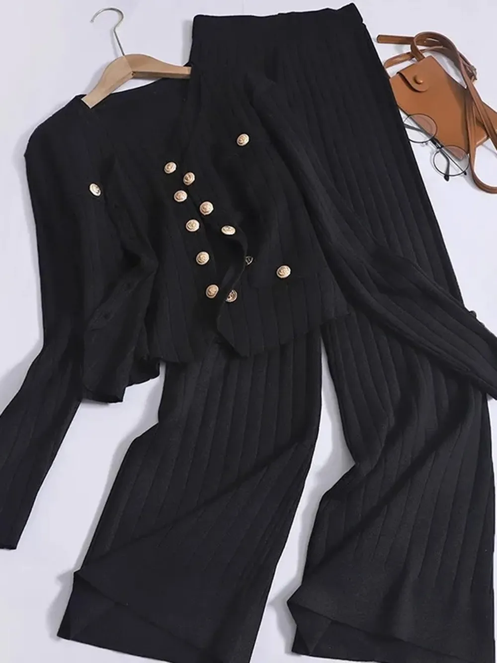 V-Neck Tank, Cardigan and Pants Three-Piece Sweater Set, image 9