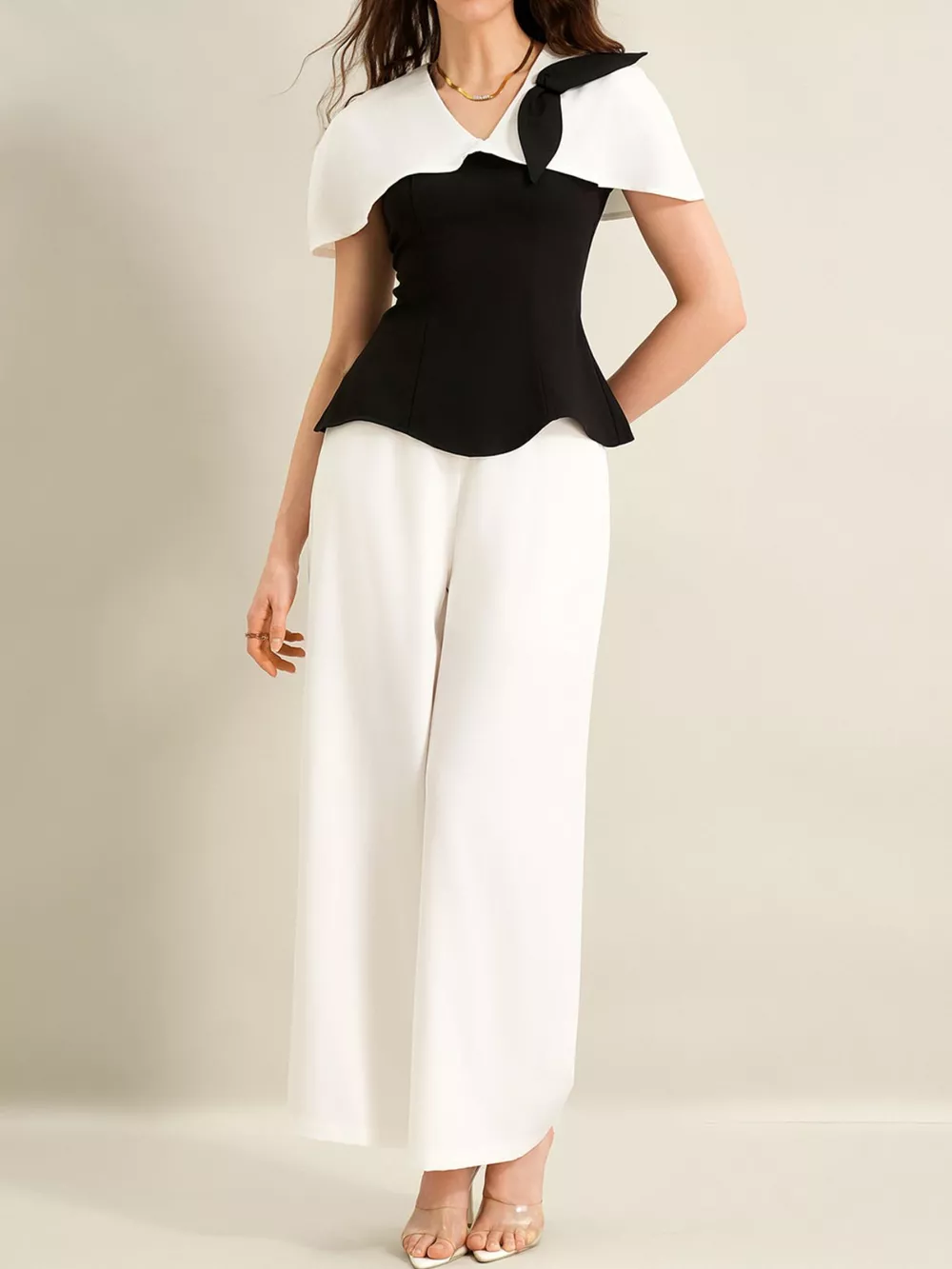 Peplum Top with Wide-Leg Pants Set, image 7