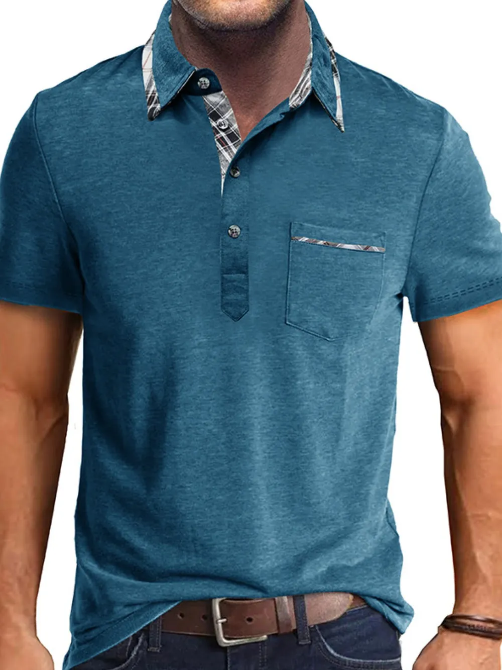Men's Full Size Classic Plaid Collar Cotton Polo Shirt Plus Size, image 10
