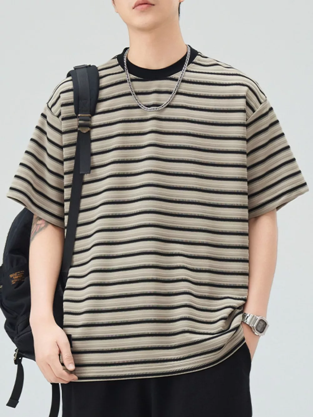 Men's Plus Size Striped Round Neck Half Sleeve T-Shirt, image 8