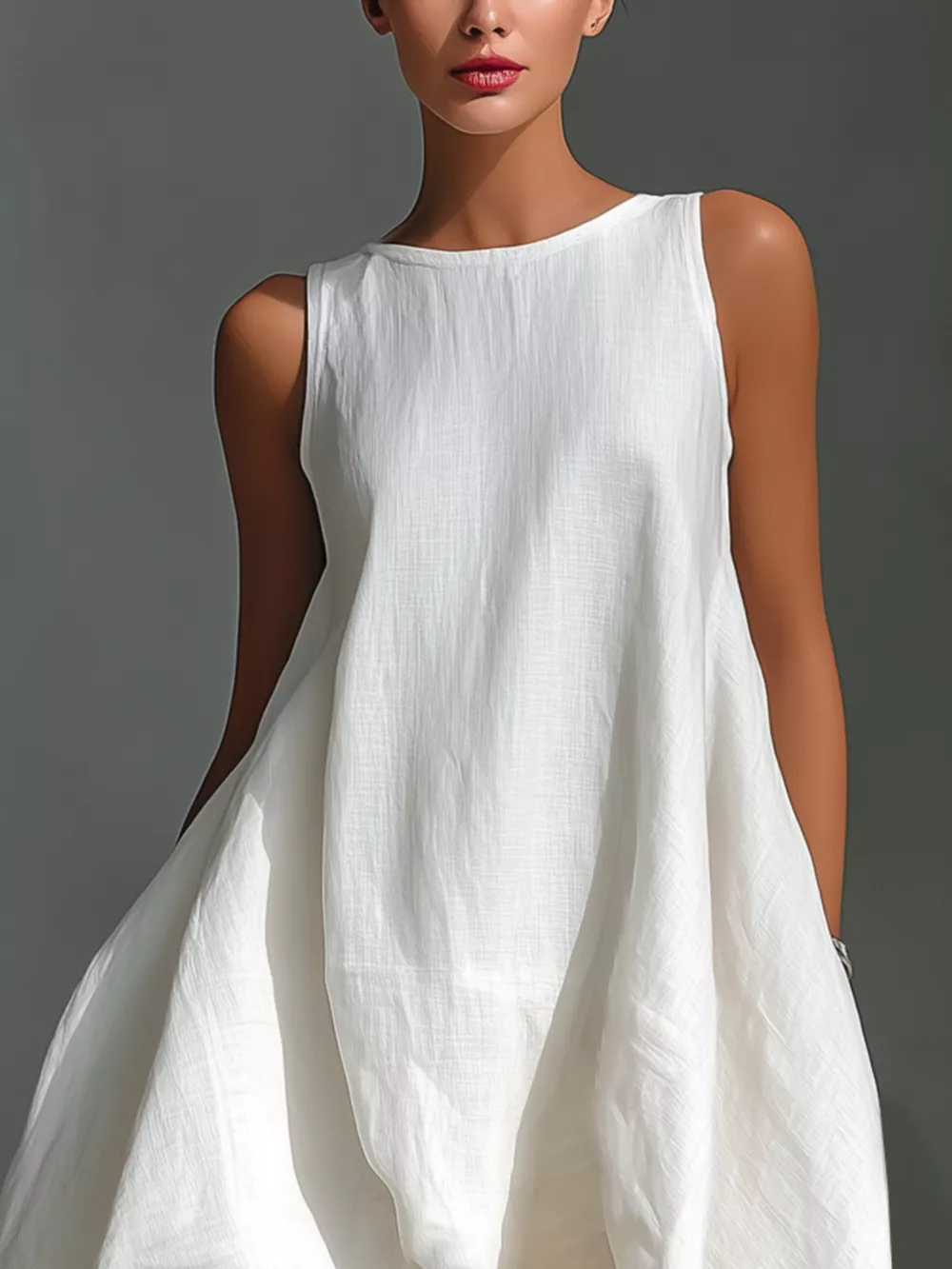 High-Low Round Neck Sleeveless Dress, image 3