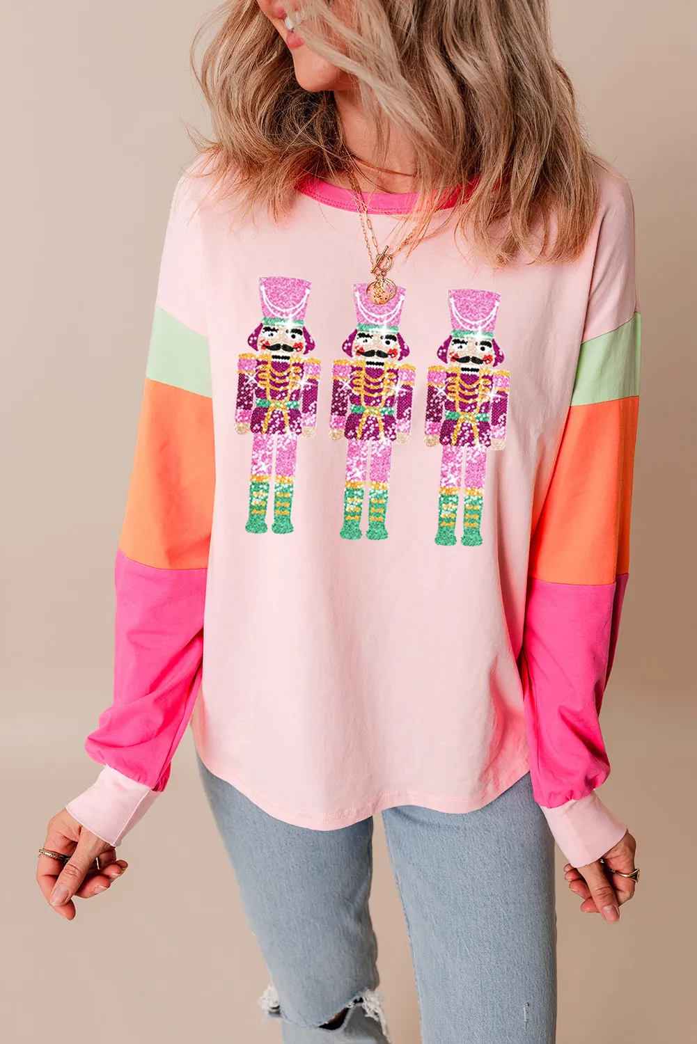Sequin Nutcracker Round Neck Long Sleeve Top, image 5