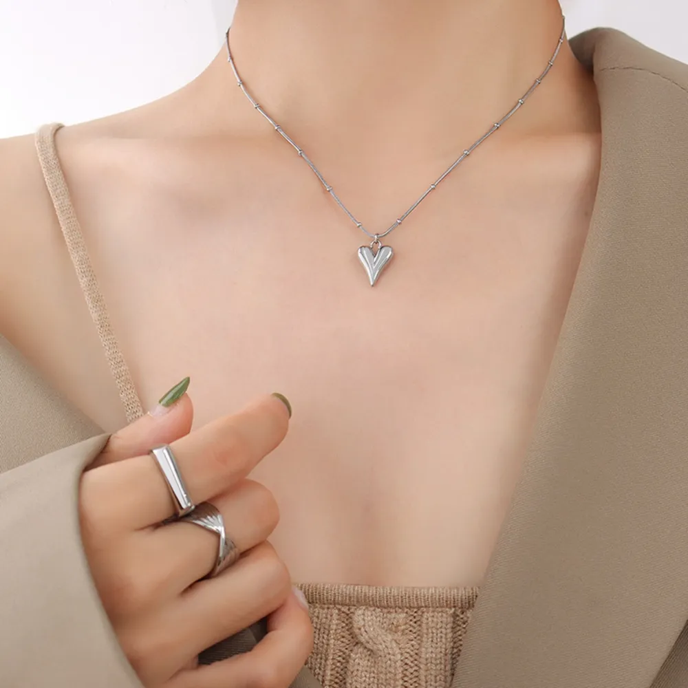 Titanium Steel Heart Pendant Necklace, image 6