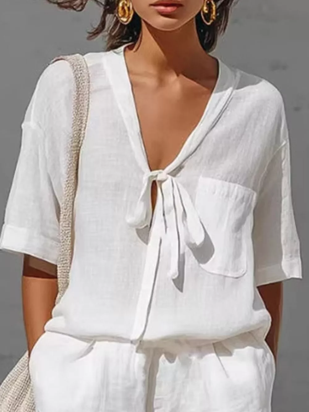 Tie-Front Half Sleeve Shirt and Shorts Set, image 4