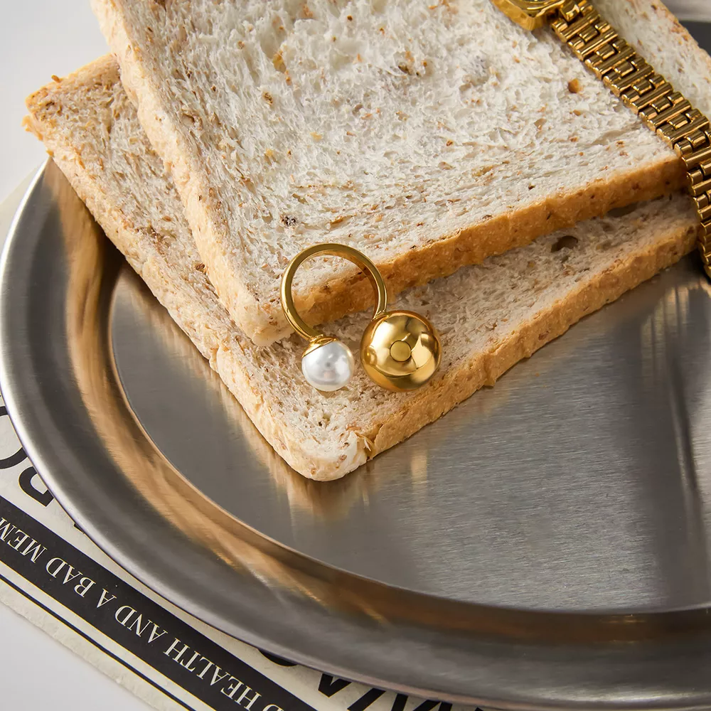 18K Gold-Plated Orb & Pearl Open Ring, image 7