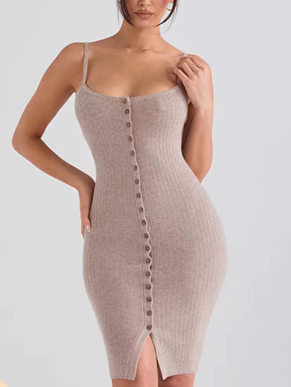 Ribbed Button-Front Bodycon Sweater Dress