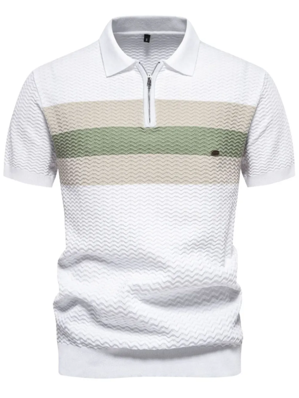 Men's Collared Neck Striped Texture Knit Polo, image 7