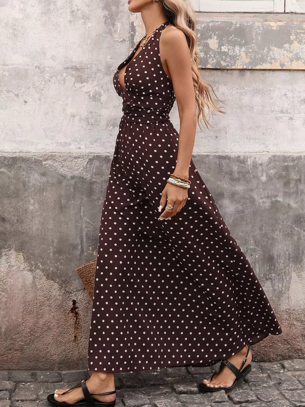 Halter Neck Polka Dot Maxi Dress, image 3