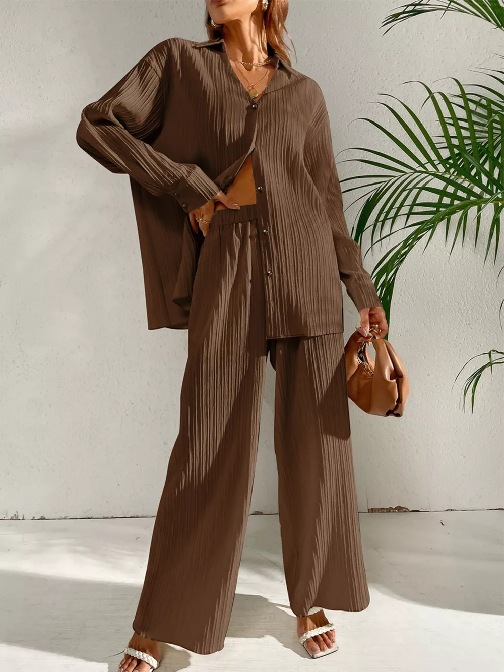 Long Sleeve Shirt & Wide Leg Pants Set, image 10