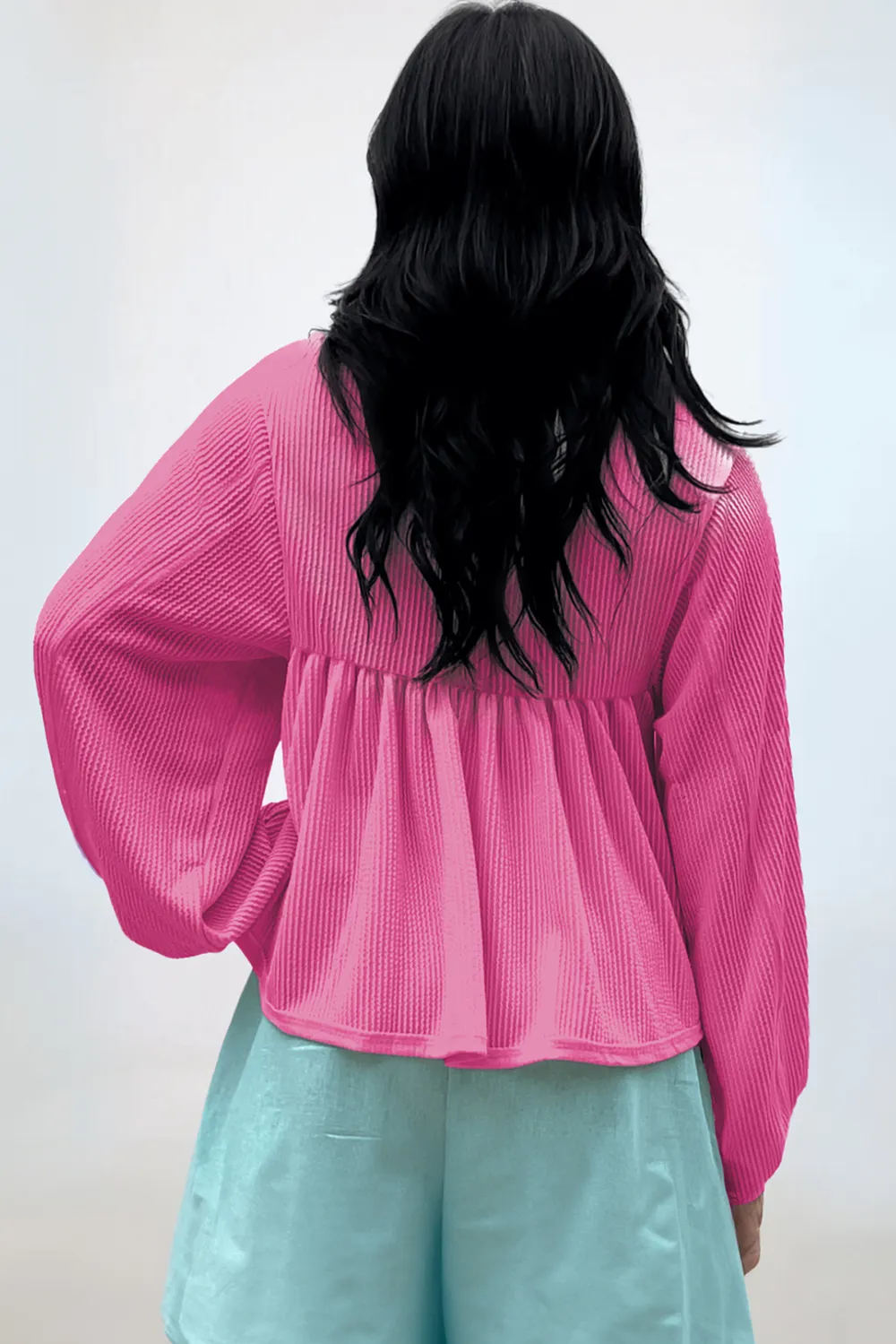Corded Johnny Collar Long Sleeve Babydoll Blouse, image 14