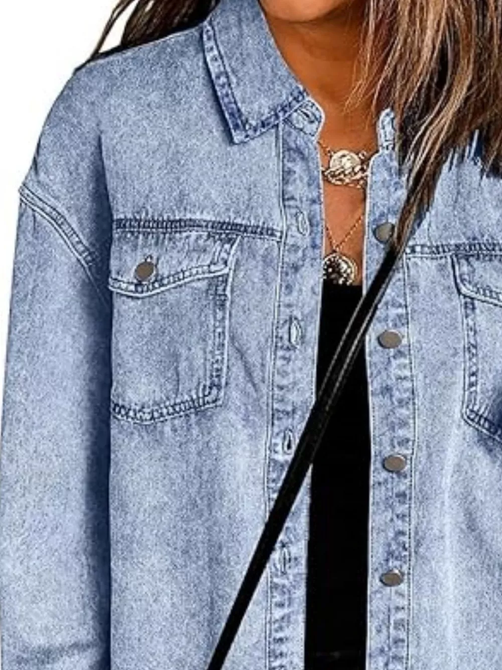 Frayed Hem Button Up Denim Jacket, image 2