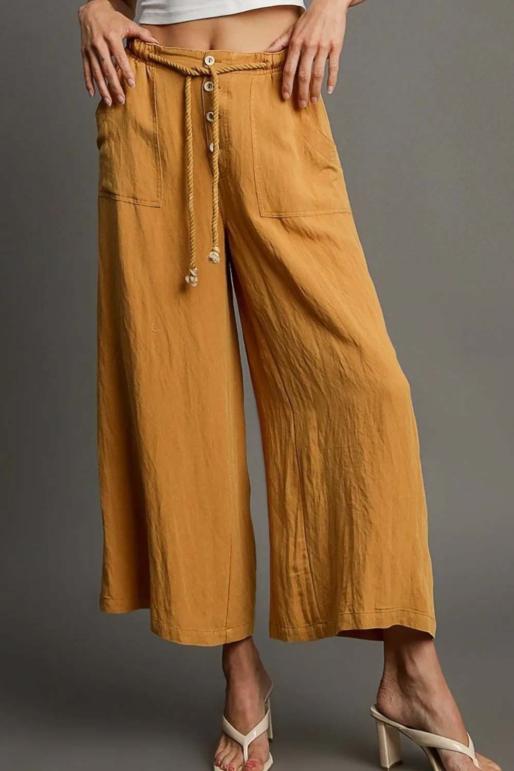 Full Size Rope Drawstring Wide Leg Pants Plus Size, image 2