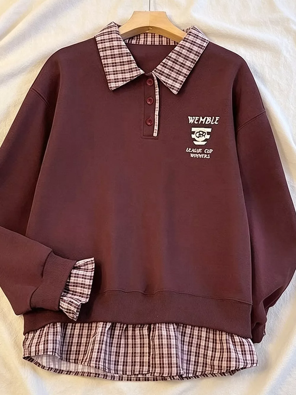 Plaid Collared Faux-Layered Hem Sweatshirt, image 4