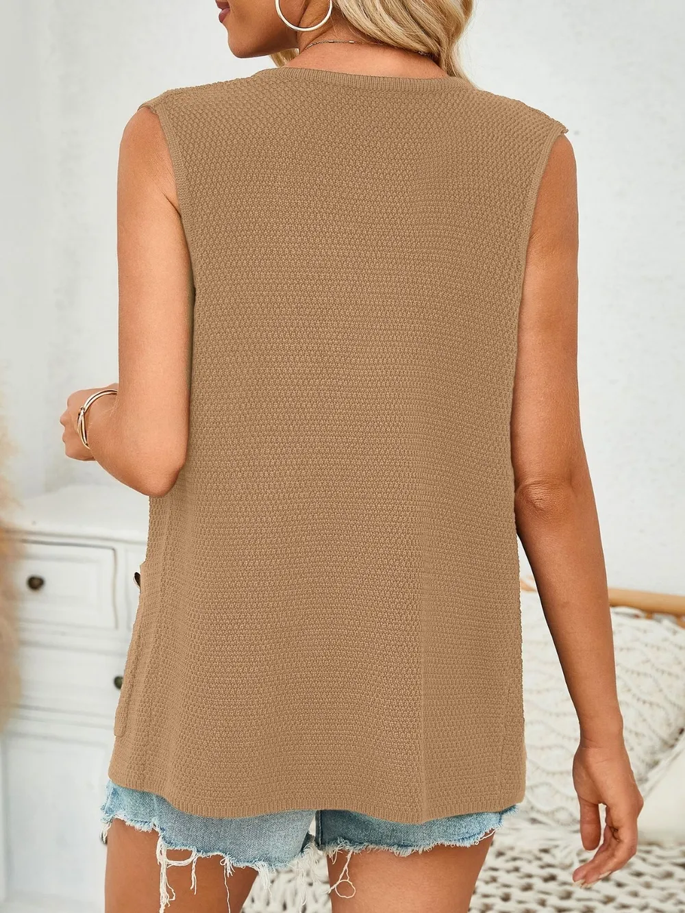 Button Down Round Neck Knit Vest, image 12