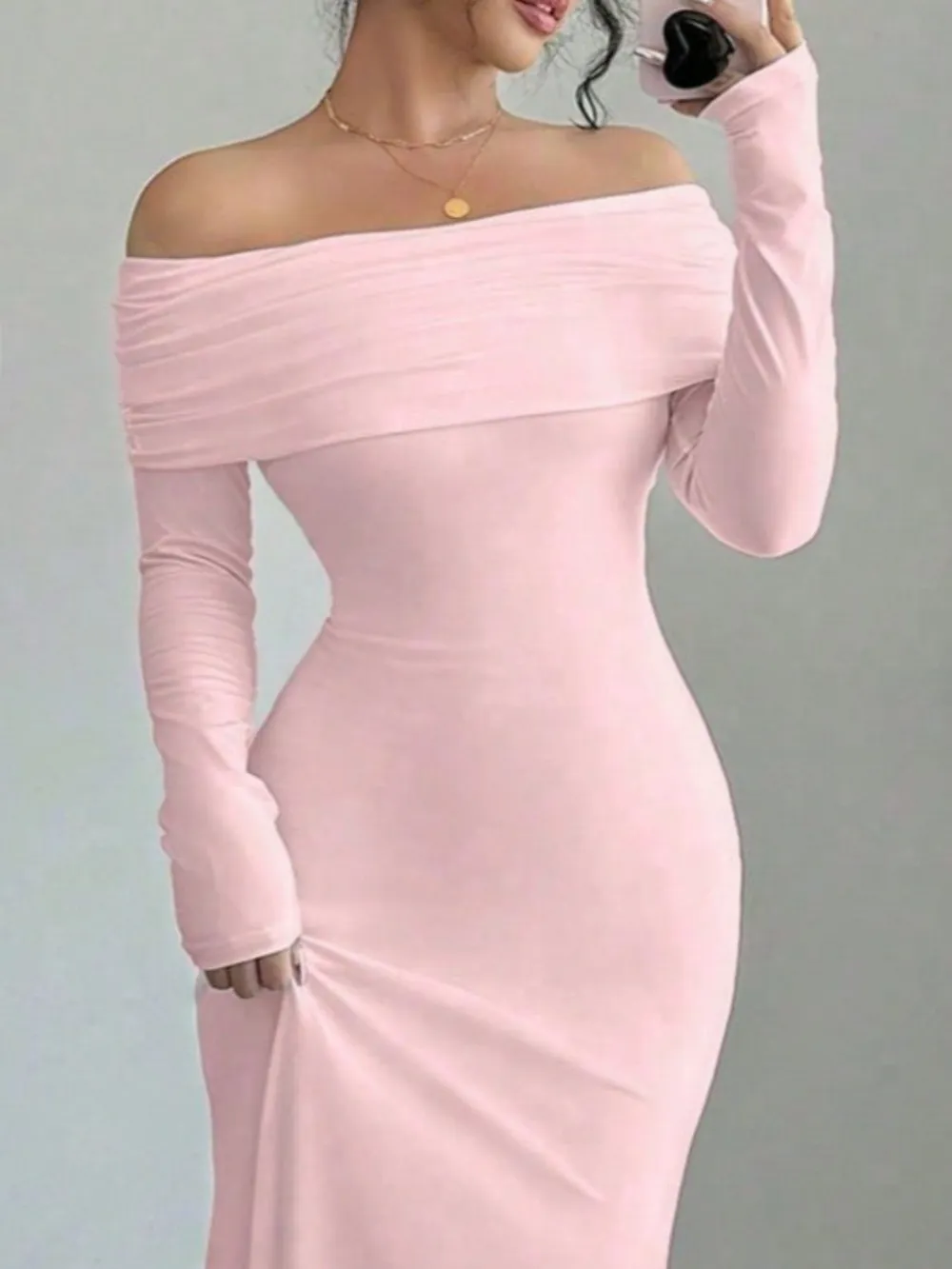Off-Shoulder Long Sleeve Bodycon Maxi Dress, image 9