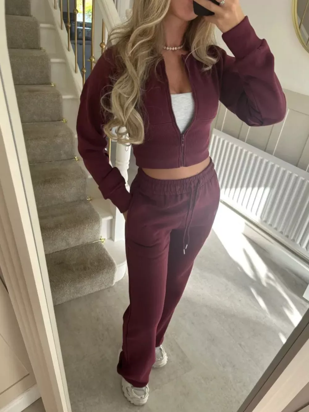 Zip-Up Crop Hoodie and High-Waisted Pants Set, image 25