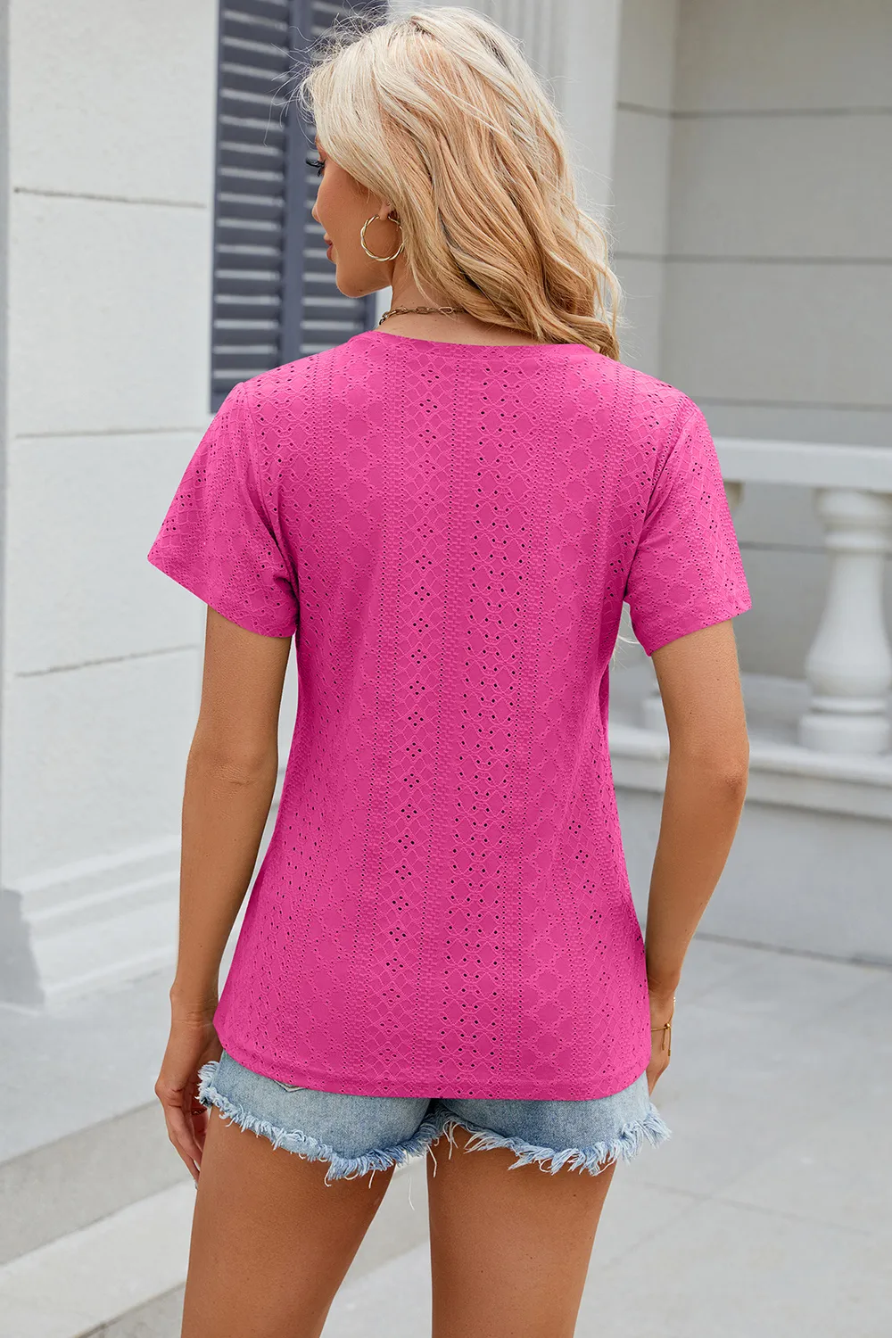 Eyelet Surplice Short Sleeve T-Shirt, image 9