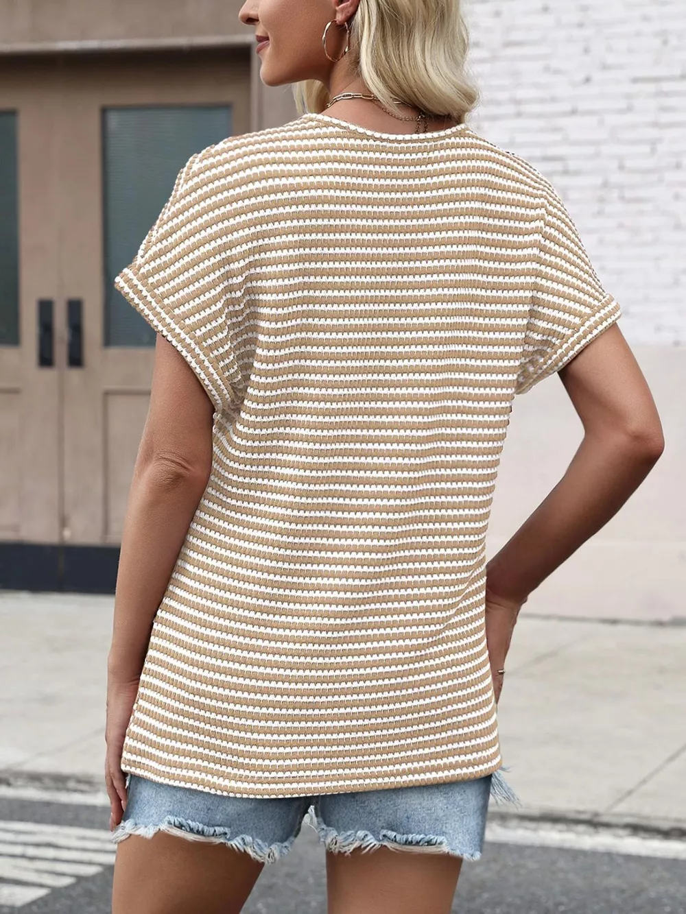 Striped V-Neck Relaxed Fit T-Shirt, image 4