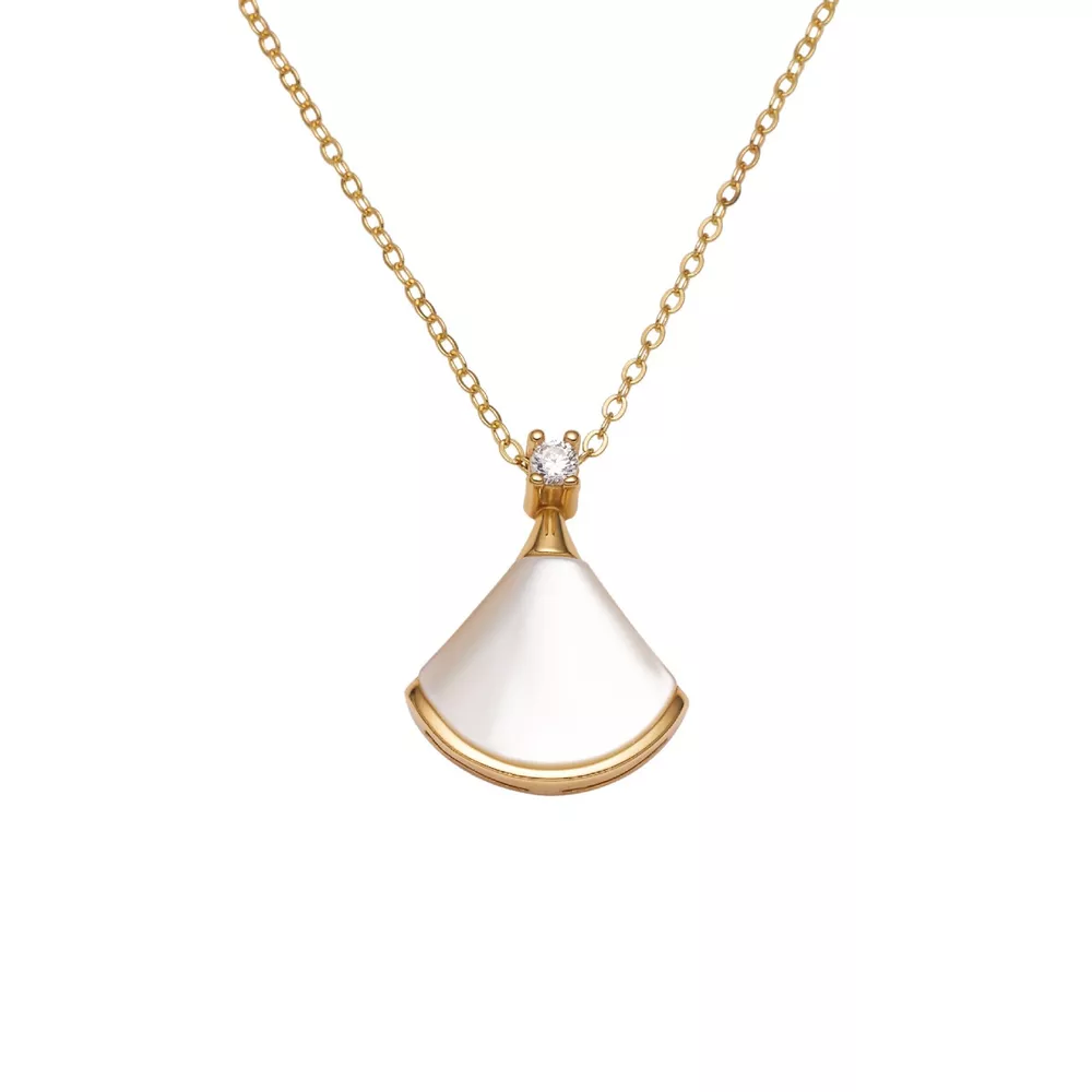 Fan-Shaped Mother of Pearl Pendant Necklace, image 2