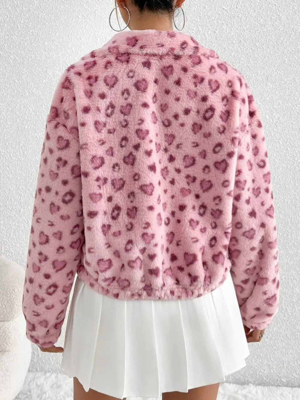 Leopard Zip Up Long Sleeve Furry Jacket, image 3