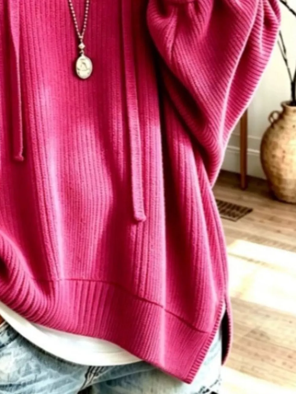 Drawstring Ribbed Knit Hoodie, image 14